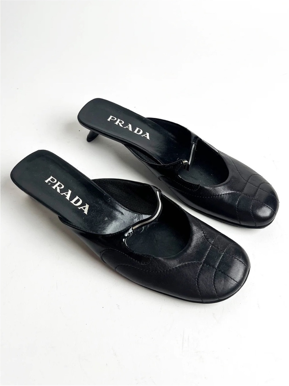Rare Vintage Prada Black Leather Mule Kitten Heels - Picture 9 of 14